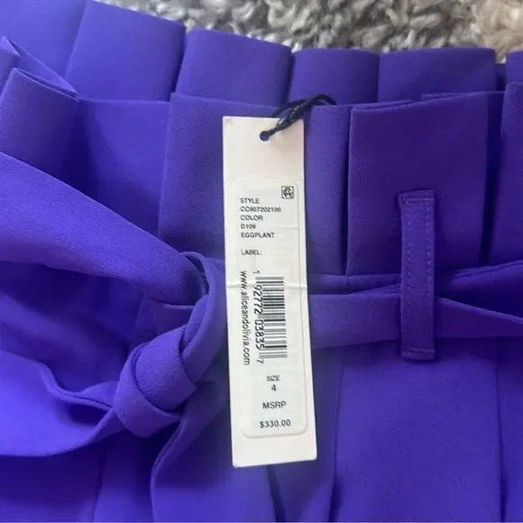 NWT Alice and Olivia Farrel Pleated Paperbag-Waist Pants